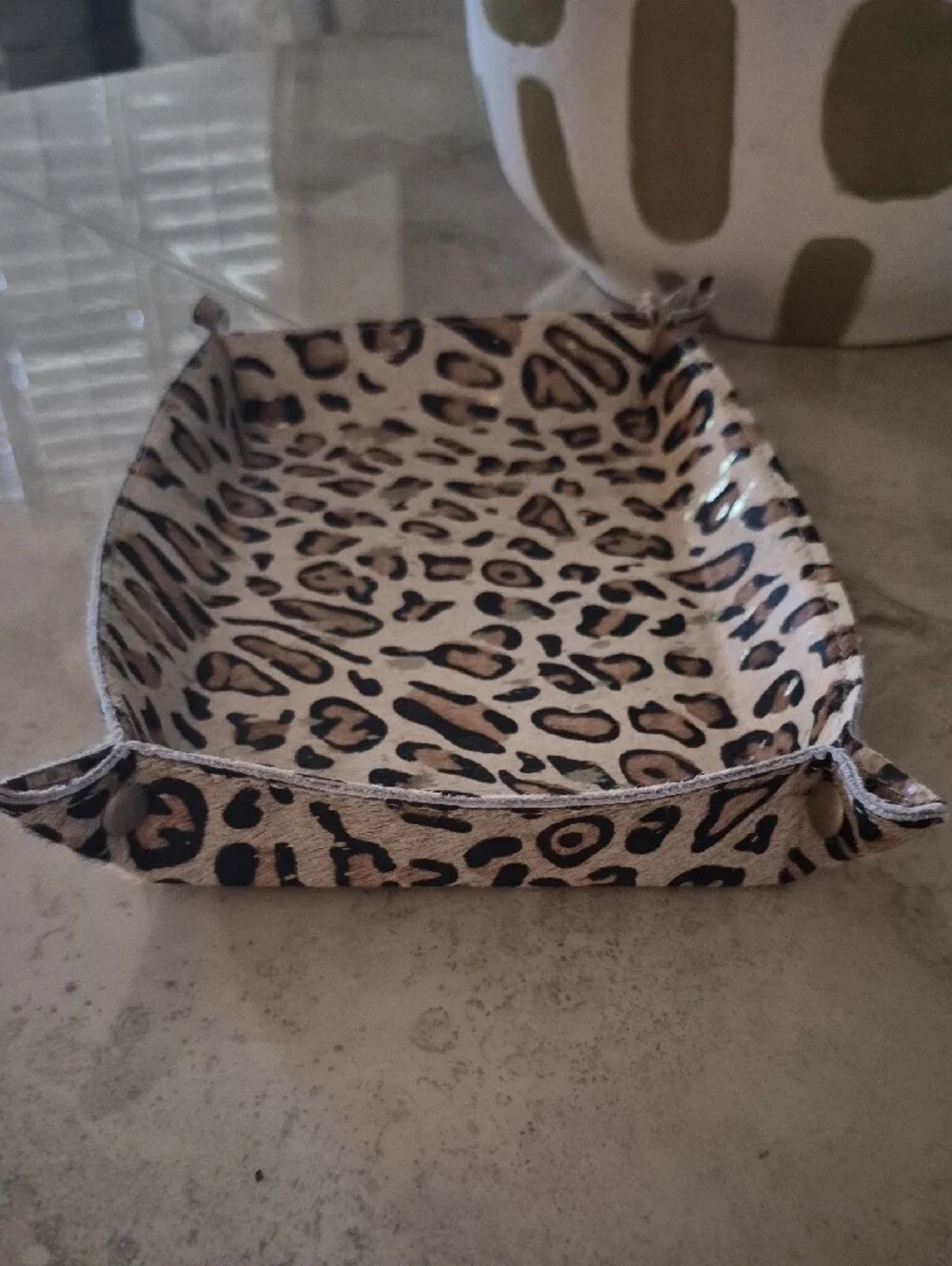 Neiman Marcus Leather Leopard Print Tray